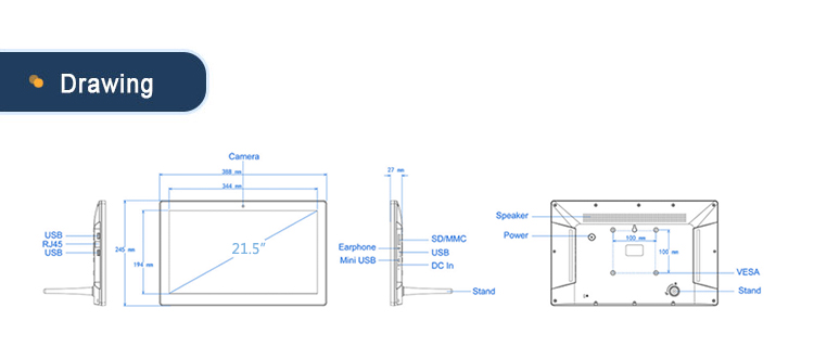 YC-2151T - 21.5 inch Wall Mounted POS POE Touch Screen Tablets-5