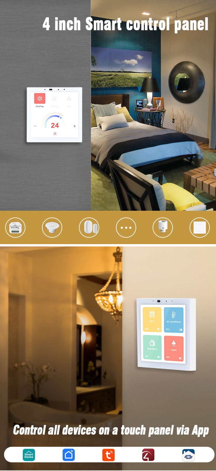 YC-SM41P (White) 4" Smart Home Touch Control Panel