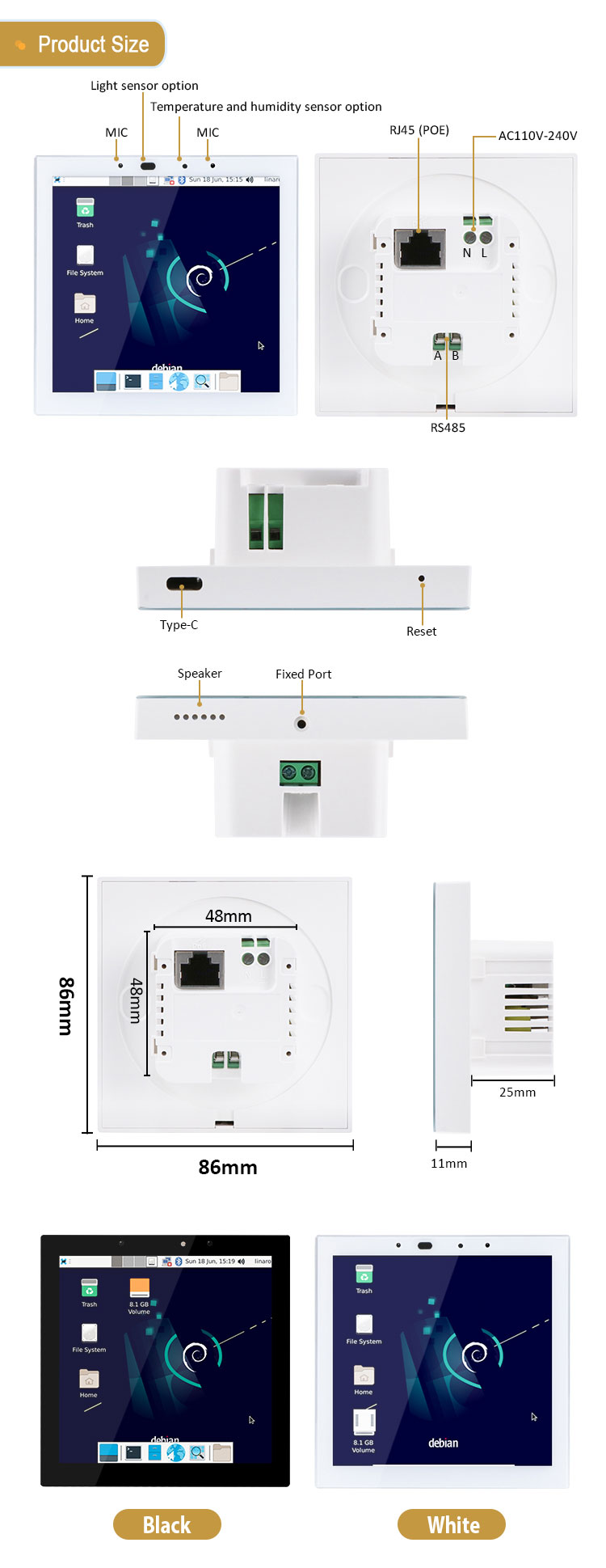 YC-SM41P (White) 4" Smart Home Touch Control Panel