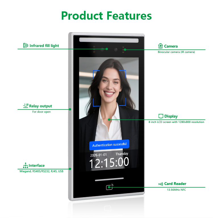 YC-F801 8 inch Face Recognition Access Control Terminal