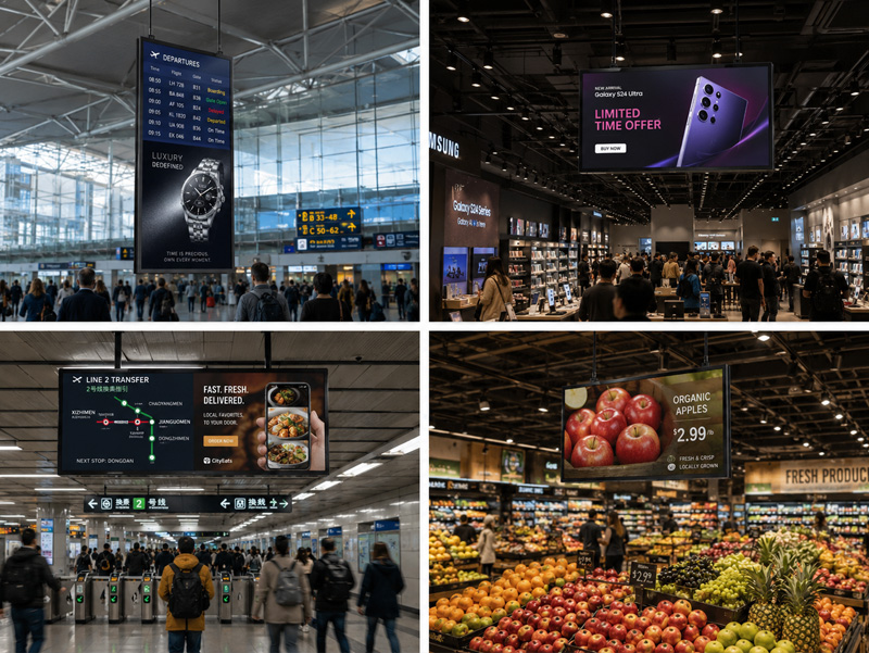 Hanging digital signage for retail